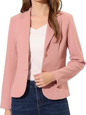 Work Office Lapel Collar Stretch Jacket Suit Blazer - Medium. Dark Pink
